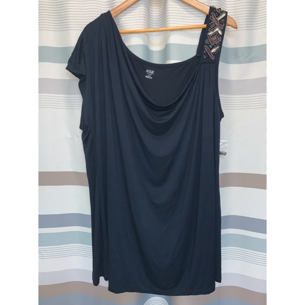 a.n.a. A New Approach Black Drop Shoulder Top Beaded Accents on Strap